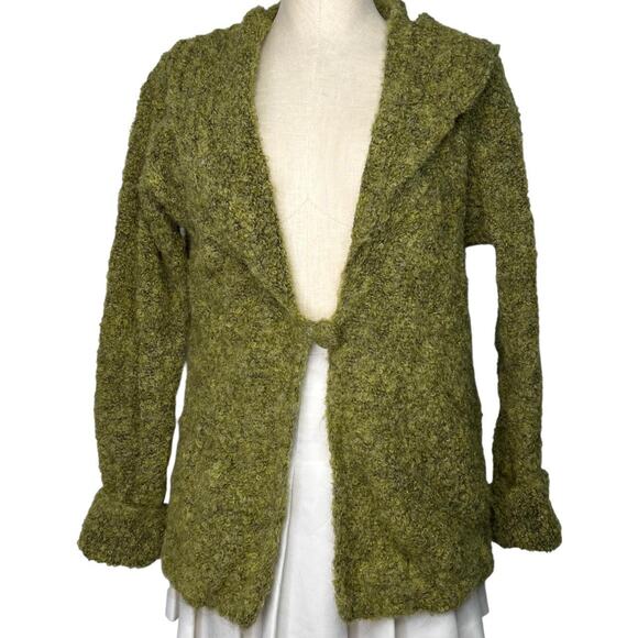Tabask Alpaca Wool Green Fuzzy Handmade in PERU One Button Cardigan Sweater - Picture 2 of 6